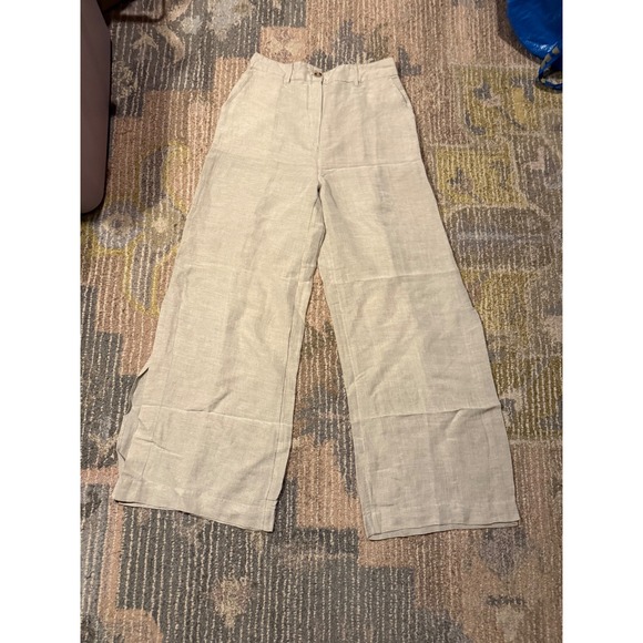 Boston Proper Linen Blend Wide Leg Pants Neutral Trousers Size 6 - Picture 1 of 5
